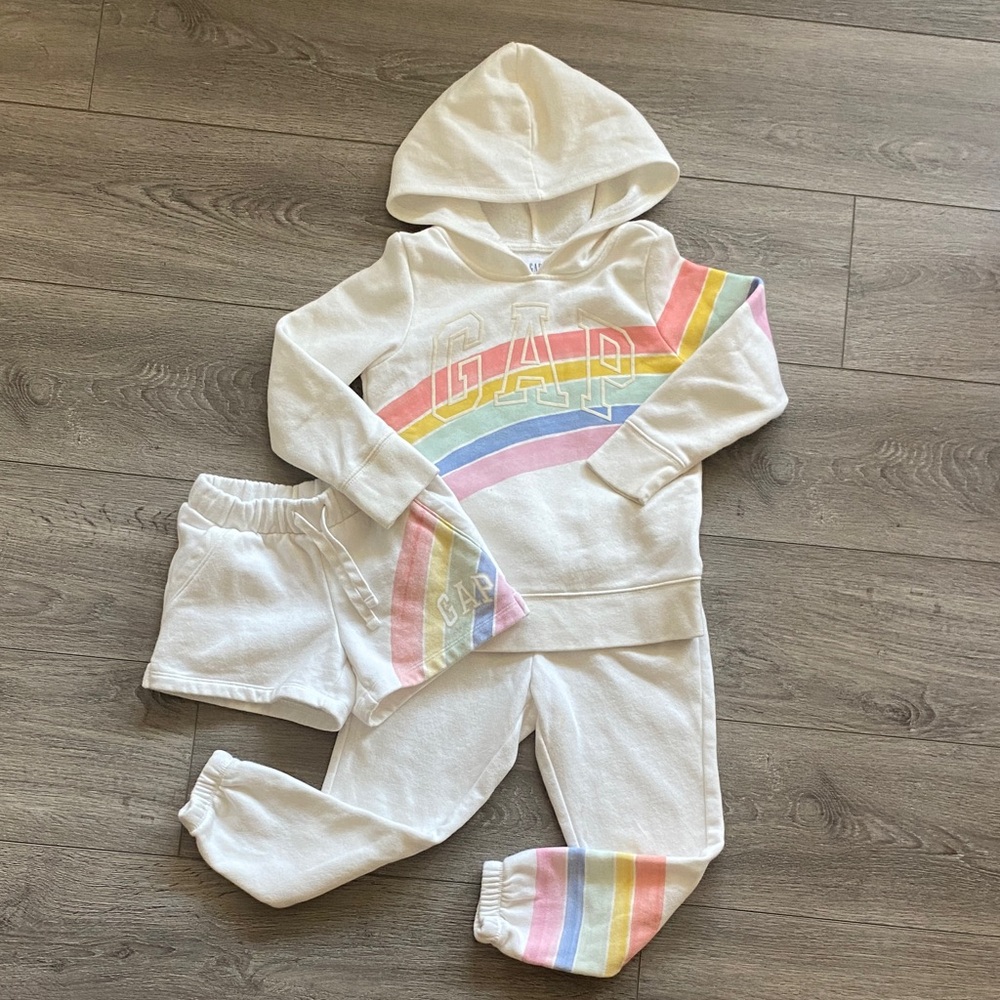 GAP Kids White Hoodie Set Rainbow Stripes 4/5